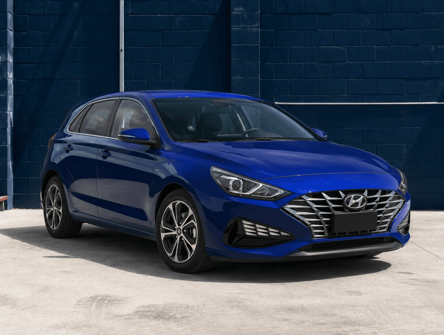 2022 Hyundai i30 in Blue, front three-quarter view