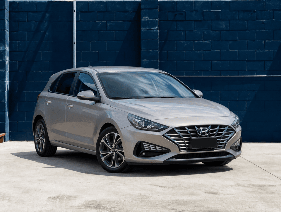 2022 Hyundai i30 in Grey, front three-quarter view