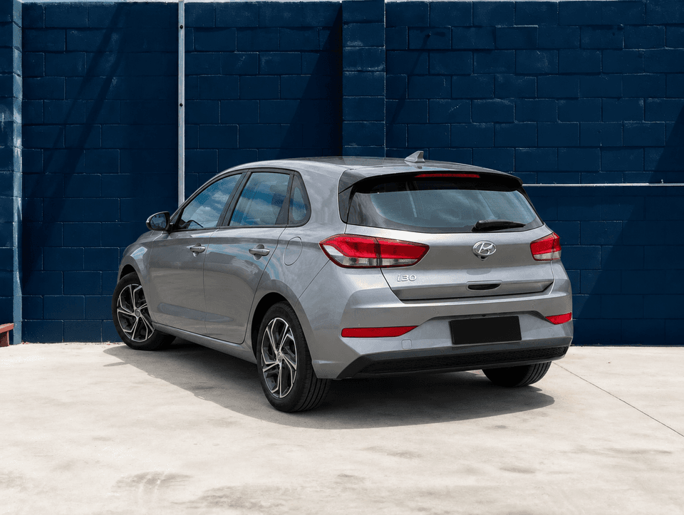 2022 Hyundai i30 in Grey, rear three-quarter view