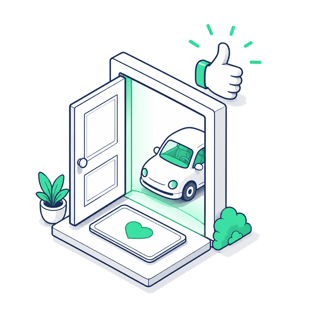 Open door welcoming a car through for approval