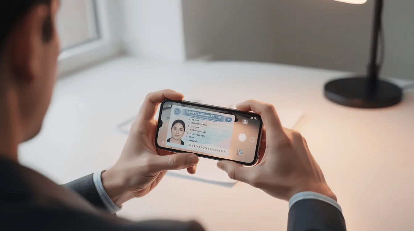 person_uploading_ID_on_mobile woman uploading identity document on mobile device