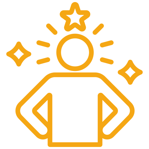 yellow icon of person with stars